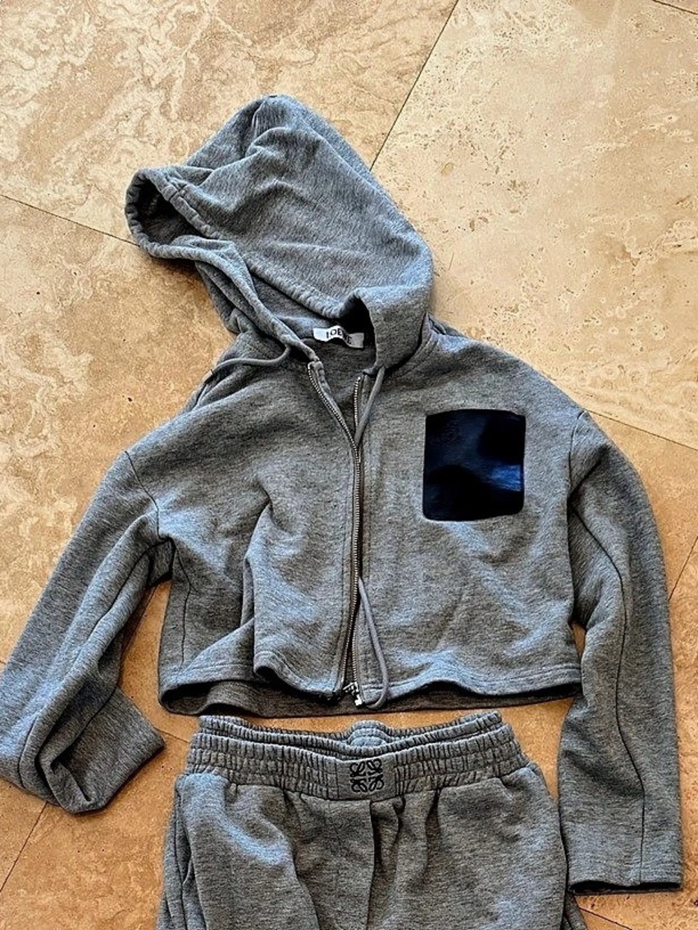 Loewe Leather Anagram Patch Cropped Hoodie